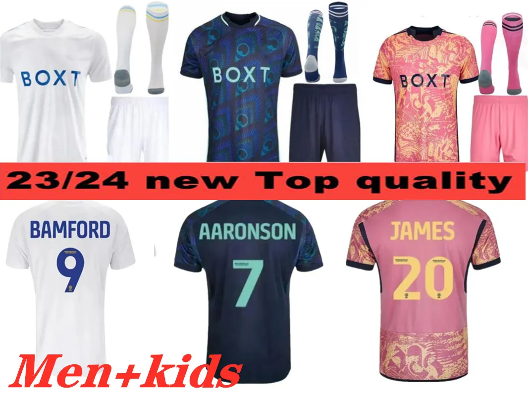 23 24 Bamford Llorente Camisas de futebol 2023 2024 Adams Aaronson HARRISON Sinisterra JAMES Leeds Unitedes Homens Kit Infantil Camisa de futebol