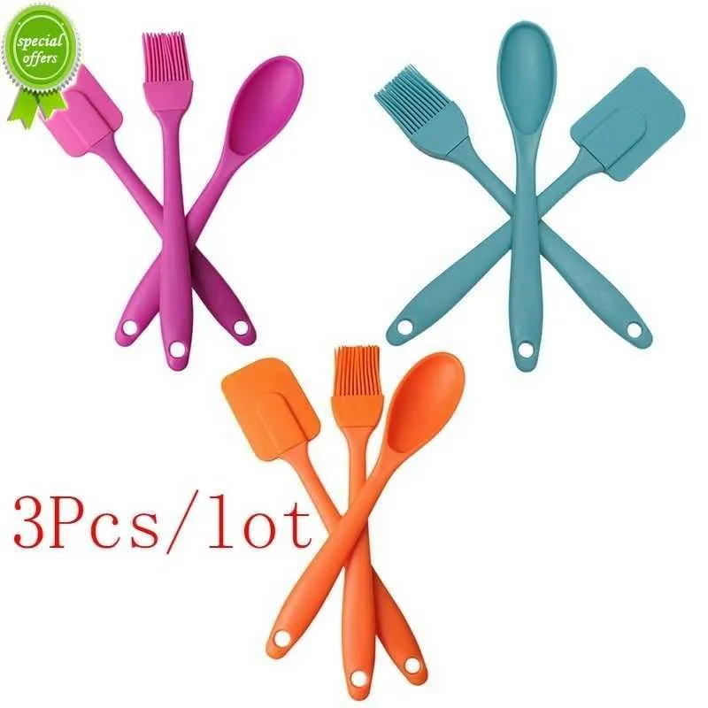 Nuovo 3 pezzi creatività silicone spatola raschietto pennello cucchiaio da cucina strumenti di cottura set di accessori per gadget