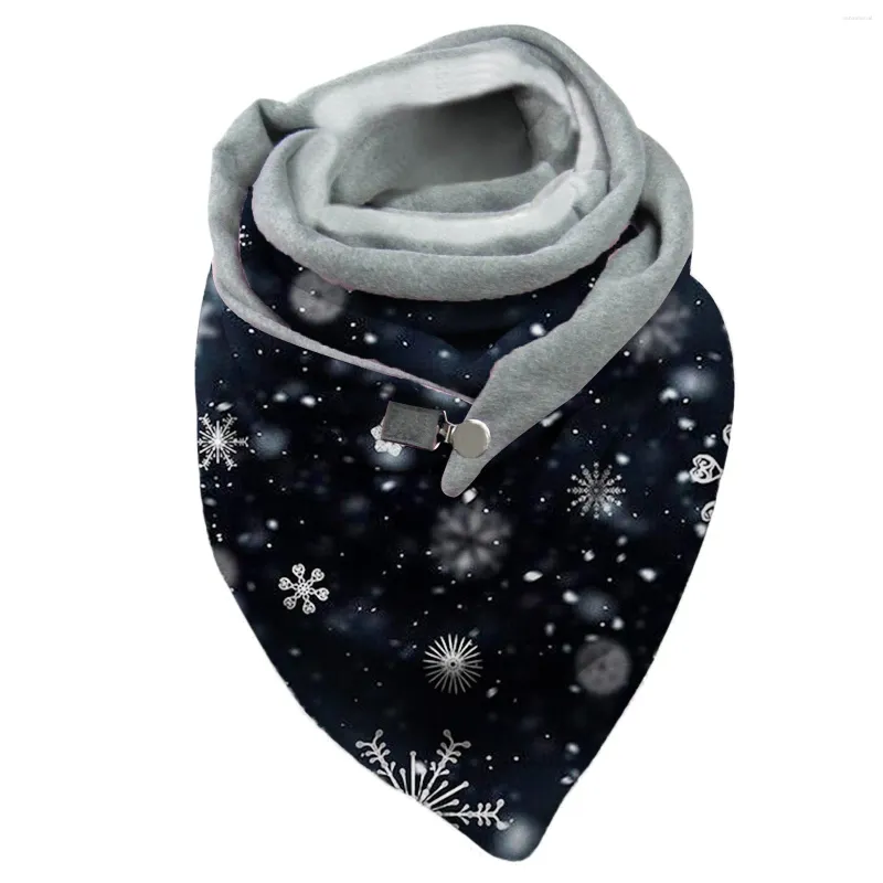 Lenços femininos pescoço quente cachecóis moda envoltório natal floco de neve impressão botão engrossado macio envoltórios vintage senhoras xales hijab