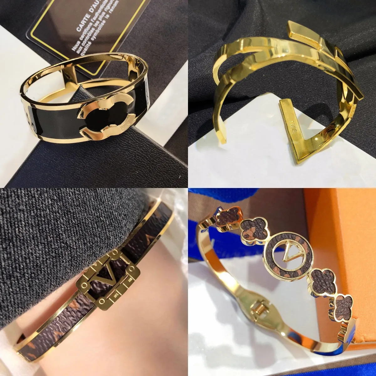 Designer pulseiras pulseira manguito largo marca de luxo mulheres homens pulso jóias 18k banhado a ouro modelado falso couro carta carta de aço inoxidável não desbotamento presente