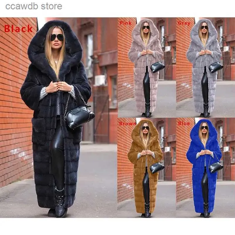 Women's Fur Faux Fur Fur Faux Fur Imitation Fur Coat Hooded Padded Coat Thick Plus Long Plush Coat Women's Coat Trench Coat T231107