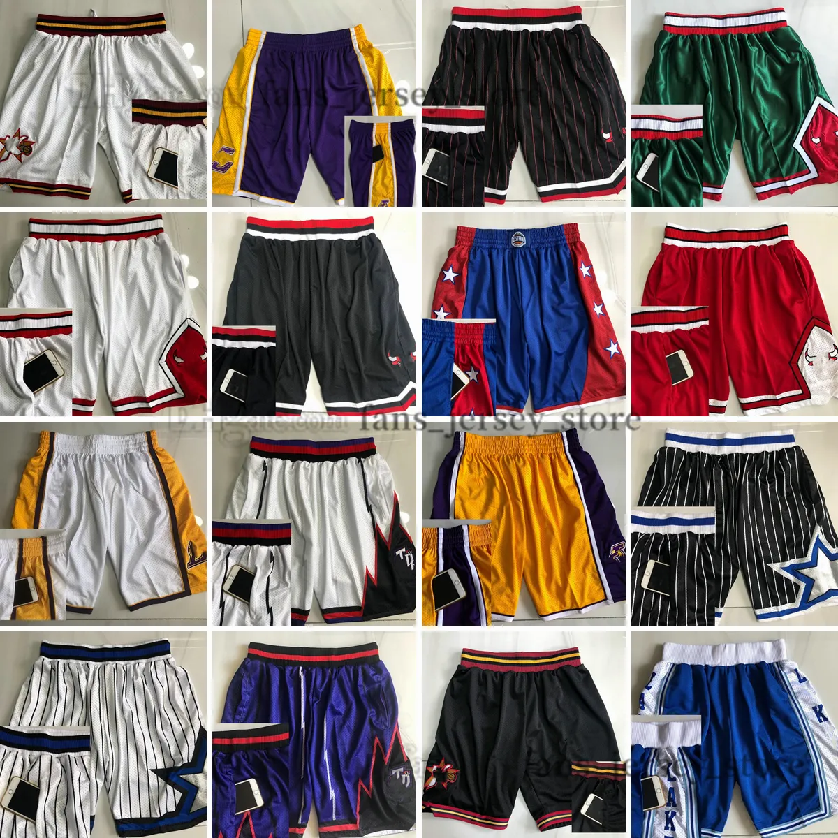 Basket shorts slitage med fickan på sidan Big Face All Team Shirt Sweatpants Fashion Style Mesh Retro god kvalitet kort blå svart röd tröja