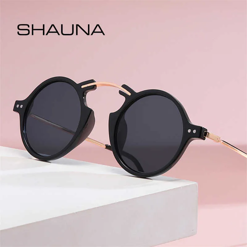 Sunglasses SHAUNA Retro Steampunk Round Women Sunglasses Fashion Rivets Decoration Shades UV400 Men Trending Punk Leopard Sun Glasses