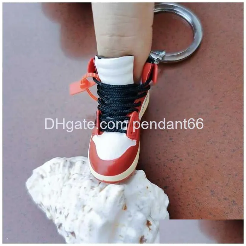 Keychains Lanyards Simation 3D Sneakers Keychain Fun Mini Pu Basketball Shoes Keyring Diy Finger Skateboard Accessories Jewelry Pe Dhzti