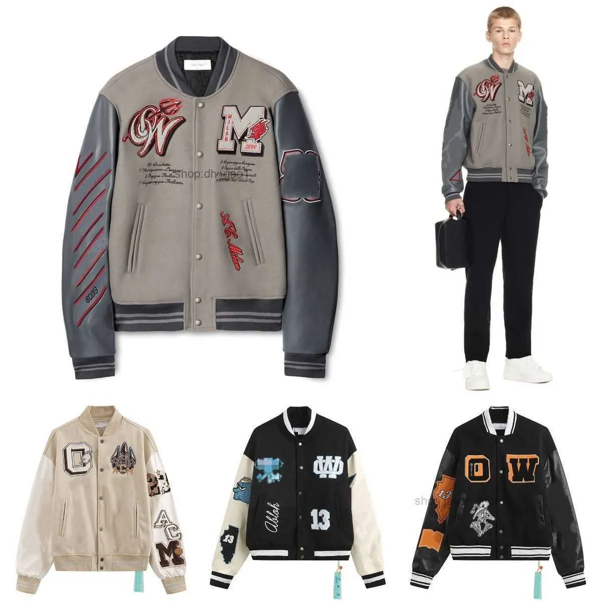 Off White Varsity Jacket Men's Jackets Offs Men Mens Designer of Windbreaker Vintage Loose Long Baseball Hip Hop Gceo