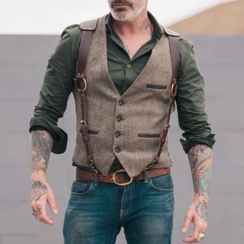 Men's Vests Suit Vest Mens Business Casual Men Slim Retro Waistcoat For Wedding European Style Brand Brown