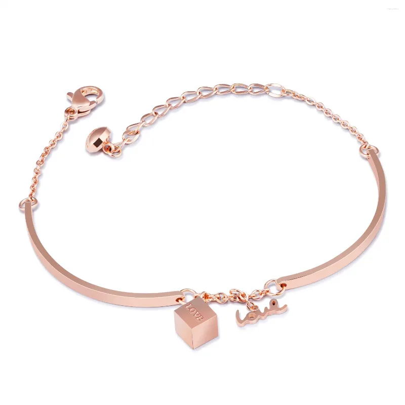 Bracelets à maillons Bijoux de mode Pin Paragraphe Titane Acier Plaqué Or Rose Géométrique Carré Pendentif Bracelet Dames Accès Main