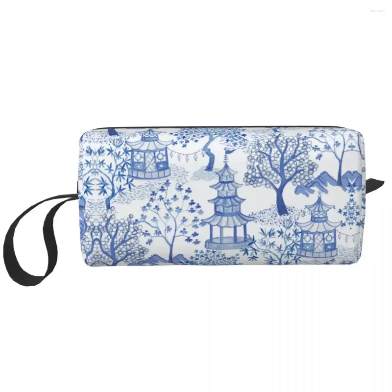 Cosmetic Bags Pagoda Forest Toiletry Bag Cute Blue Delft Vintage Chinoiserie Makeup Organizer For Women Beauty Storage Dopp Kit Box