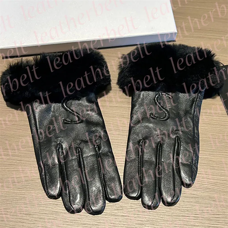 Guanti in pelle di pelliccia di lusso per donna Guanti touch screen con lettere ricamate Guanti da guida invernali in cashmere caldo per esterni