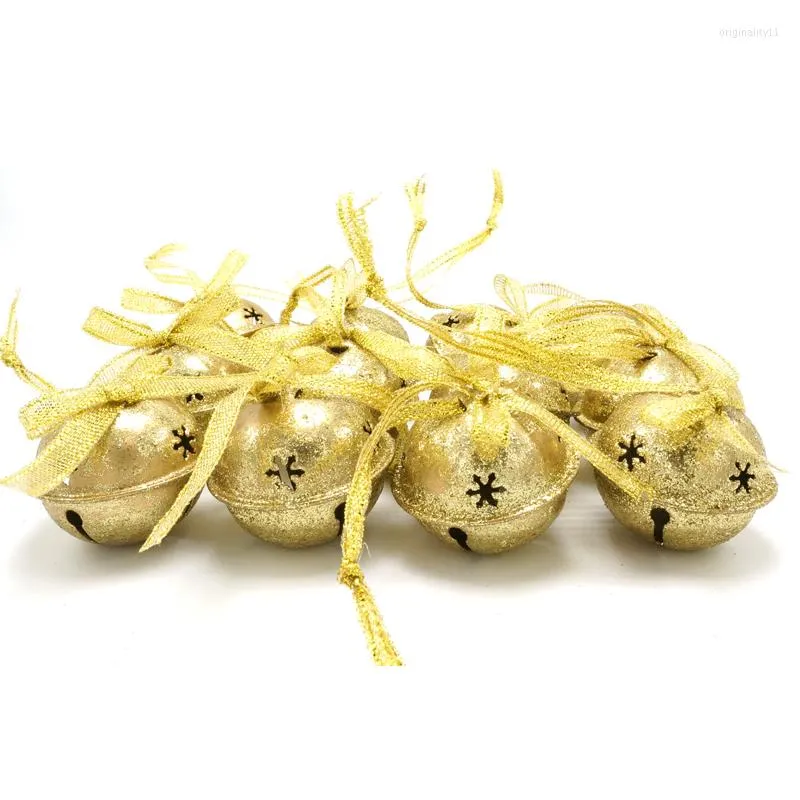 Decoração de decoração de Natal 12 PCs Gold Shiny Metal Jingle Bells 35mm 33mm