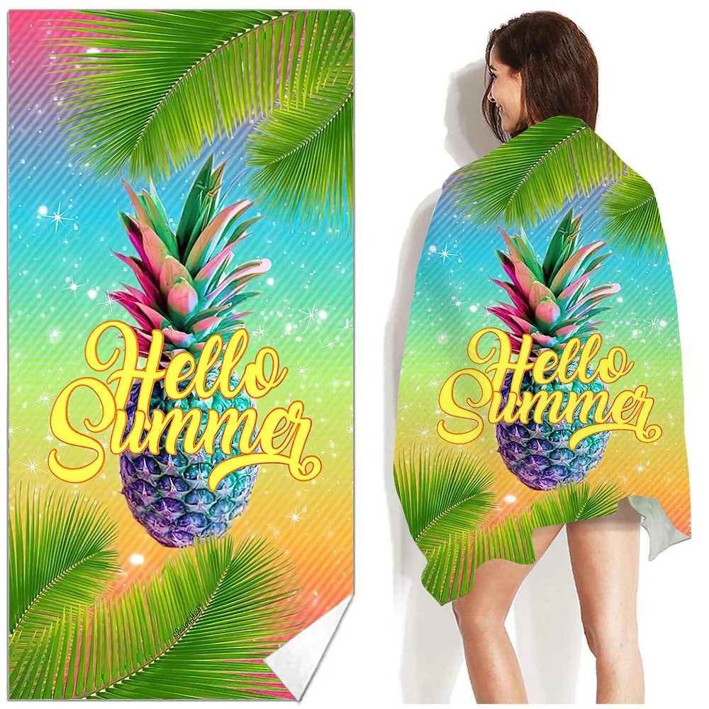 Wholesale Custom Summer Beach Towel Rectangle Pineapple Fruit 3D Print Beach Chair Mat Microfiber Super Absorbent with Fine and Delicate Terry 250gsm