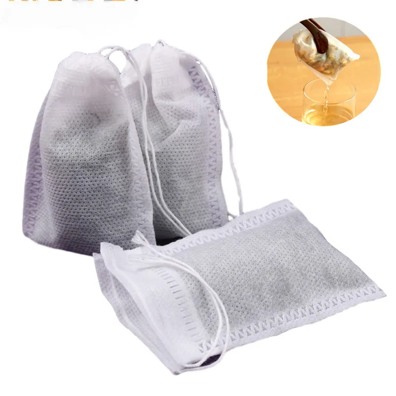 Tea Strainers 100Pcslot Disposable Bags Empty Bag with String Heal Seal Filter Paper for Herb bags Loose 230406