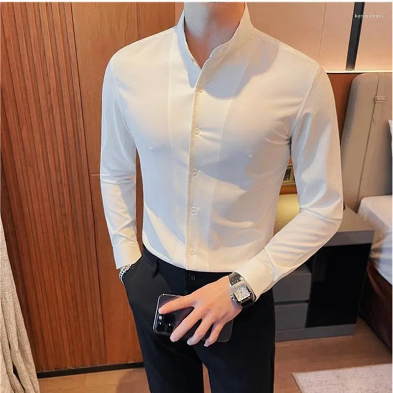 Men's Dress Shirts 2023 Korean Style Men Spring High Quality Stand For Business Male Slim Fit Casual Shirt Homme De Luxe S-4XL