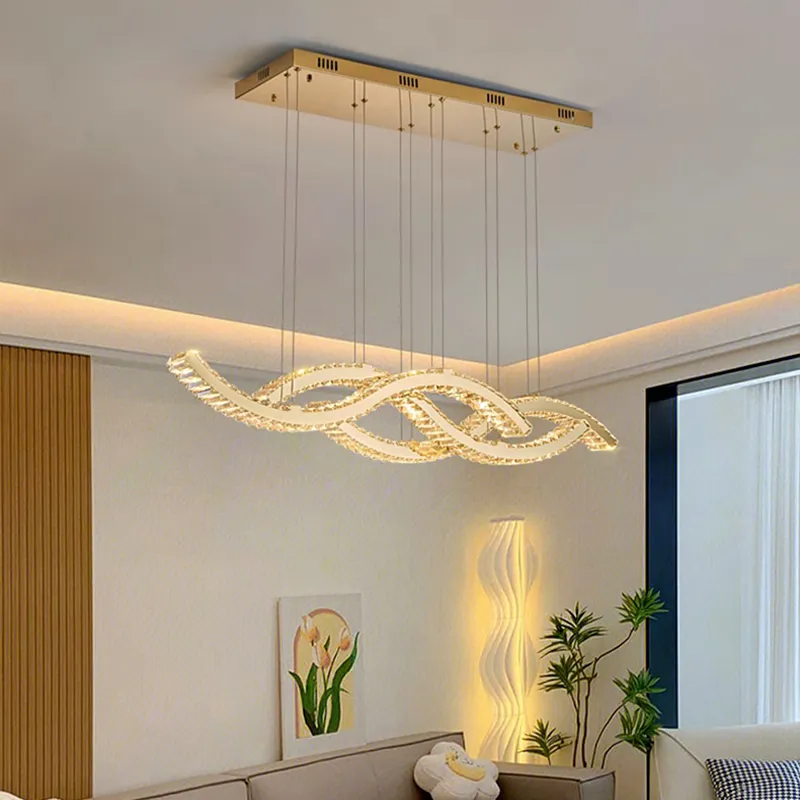 Modern Dining Living Room Ceiling Chandelier Luxury Indoor Decorations Crystal Pendant Lights Gold Remote Control Dimmable Lamp