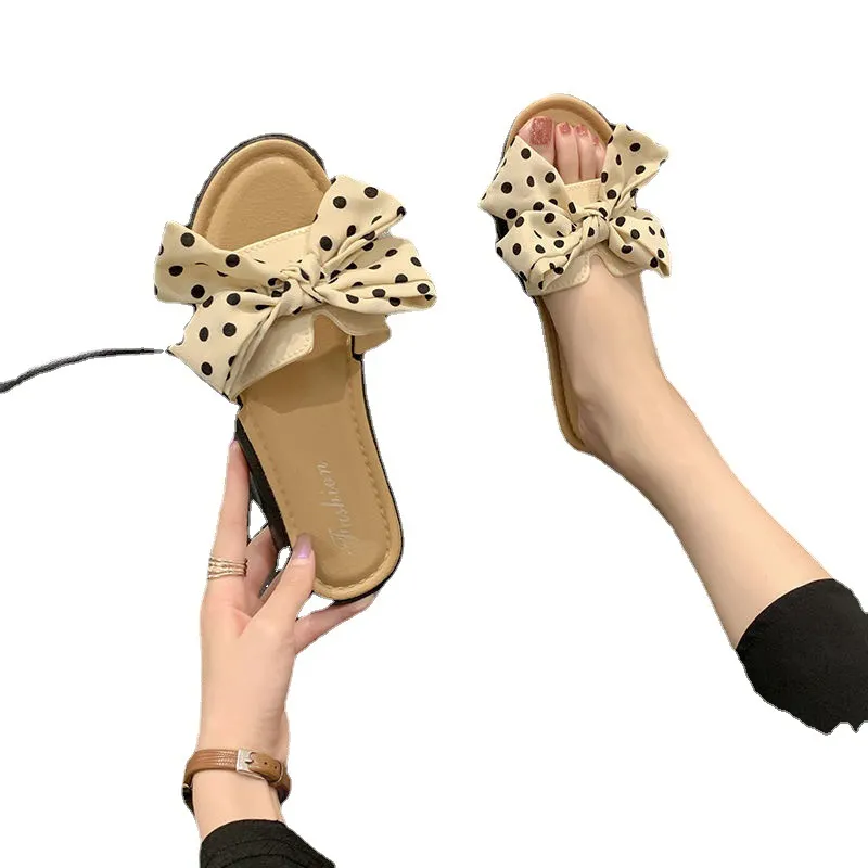 Home Scarpe Pantofole estive nuove con fiocco fuori dalla versione coreana delle scarpe da spiaggia a fiori per donna