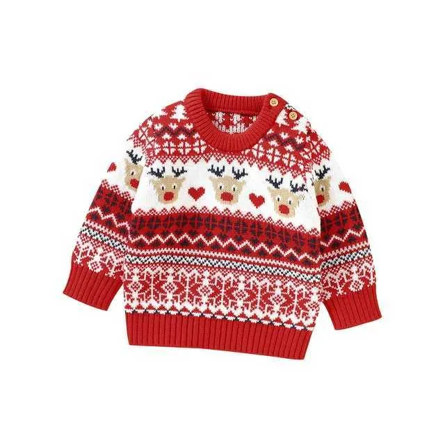 Christmas Deer and Snowflake Long-sleeve Baby Knitted Sweater Pullover