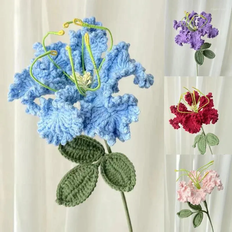 Decorative Flowers Home Decorate Woven Ziwei Flower Knitted Artificial Finished Simulation Yarn Crochet Crape Myrtle