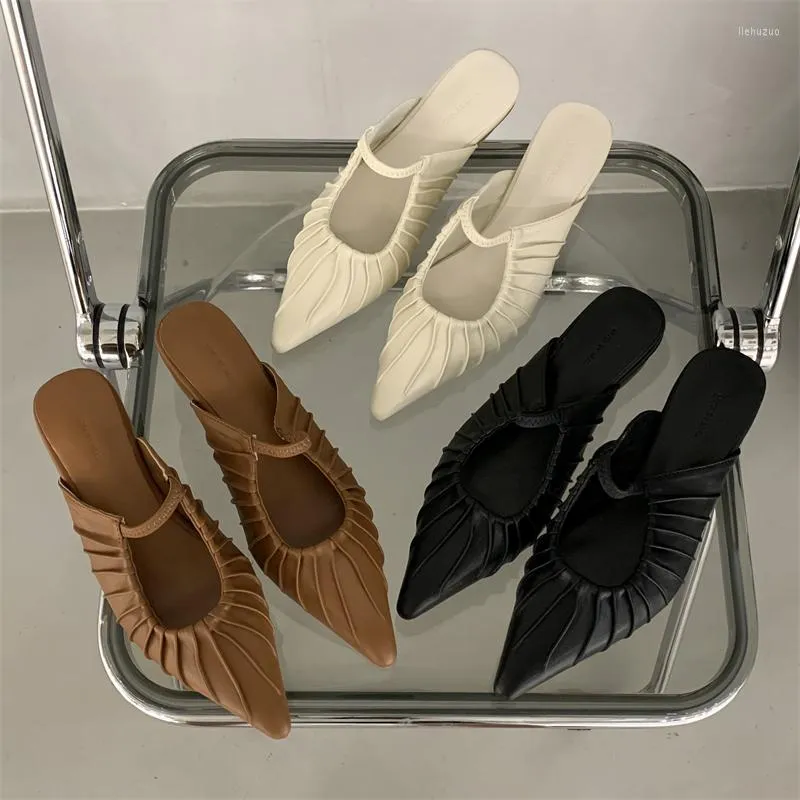 Pantoufles fille peu profonde sans lacet dames Mules chaussures Mujer femmes demi pantoufle doux sandales décontractées mode bout pointu A27-96