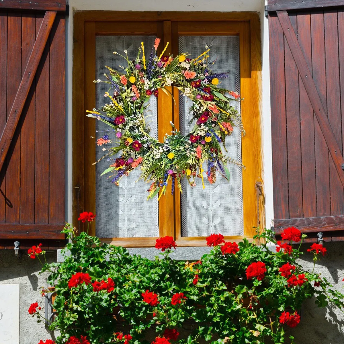 Couronne artificielle de printemps, guirlande de fleurs sauvages d'été pour porte d'entrée, mur de maison, fête de mariage, décoration de ferme de vacances