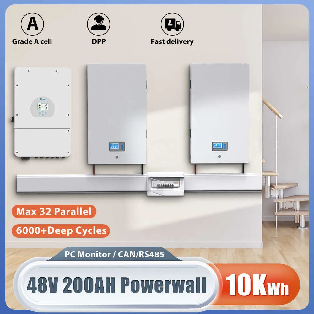 Силовая стена 48V 200AH 100AH ​​BIFEPO4 Аккумулятор 5 кВт -ч 10 кВт PowerWall 6000 Cycle Solar Litium Ion Back/RS485 32 Параллель