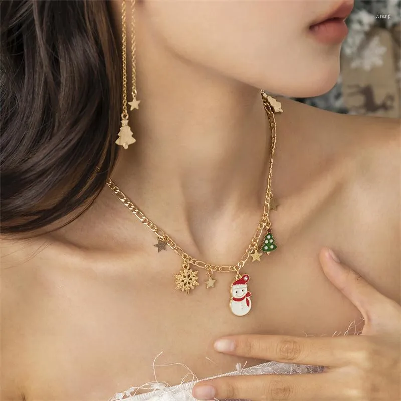 Hänge halsband 1 st jul snögubbe träd halsband för kvinnor guld färg imitation pärlkedjor krage flicka mode smycken gåvor