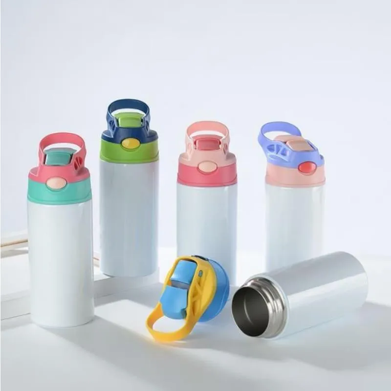 Sublimatie Blanks Kindertumbler Babyfles Sippy Cups 12 OZ Witte waterfles met rietje en draagbaar deksel 5 kleuren deksels Sublimatie Pr Ihhg