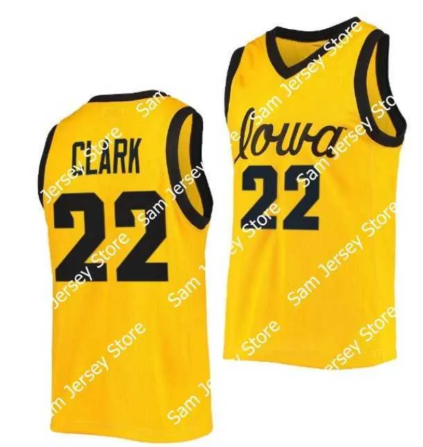 NCAA Iowa Hawkeyes Basketball-Trikot, 22 Caitlin Clark, College-Größe, Jugend, Erwachsene, Weiß, Gelb, runde Farbe