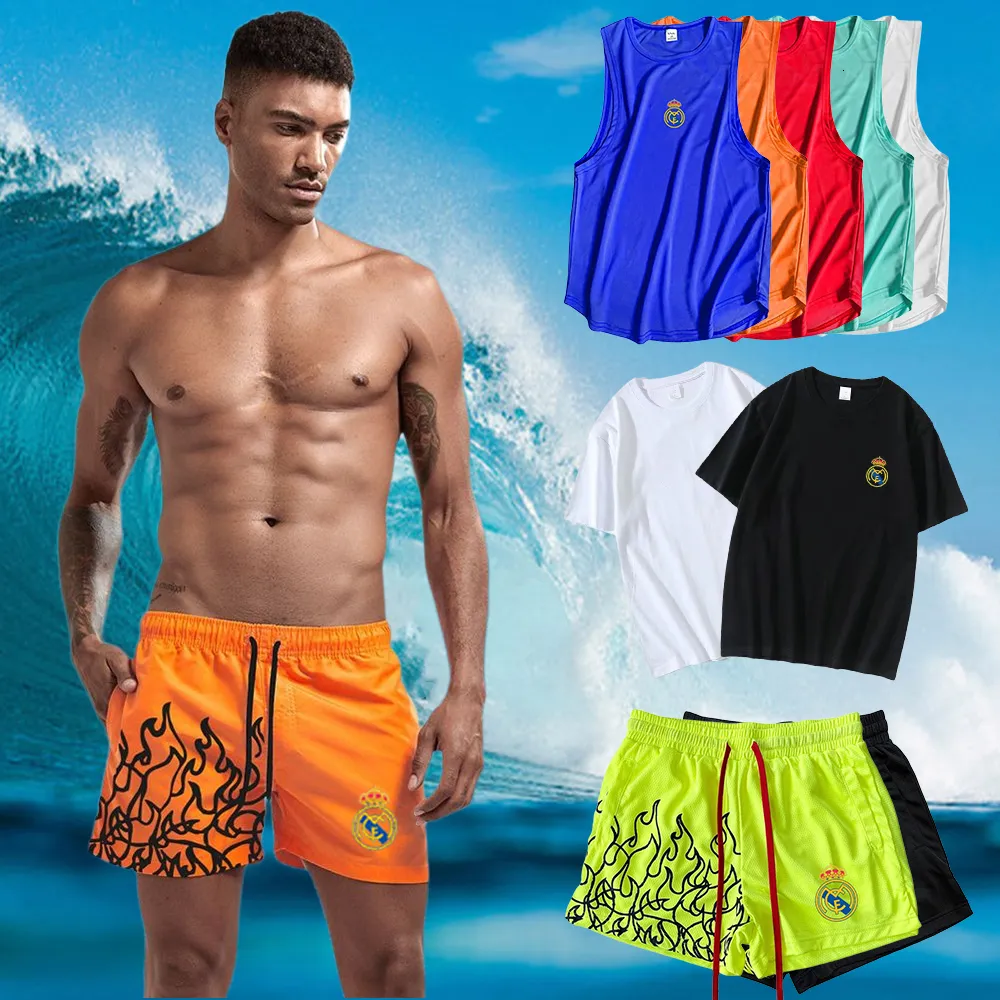 Men s Shorts Summer Outdoor Sports Football Print Beach Comfortable Cotton Short Sleeve Breathable Tank Top Brand Clothing 230407