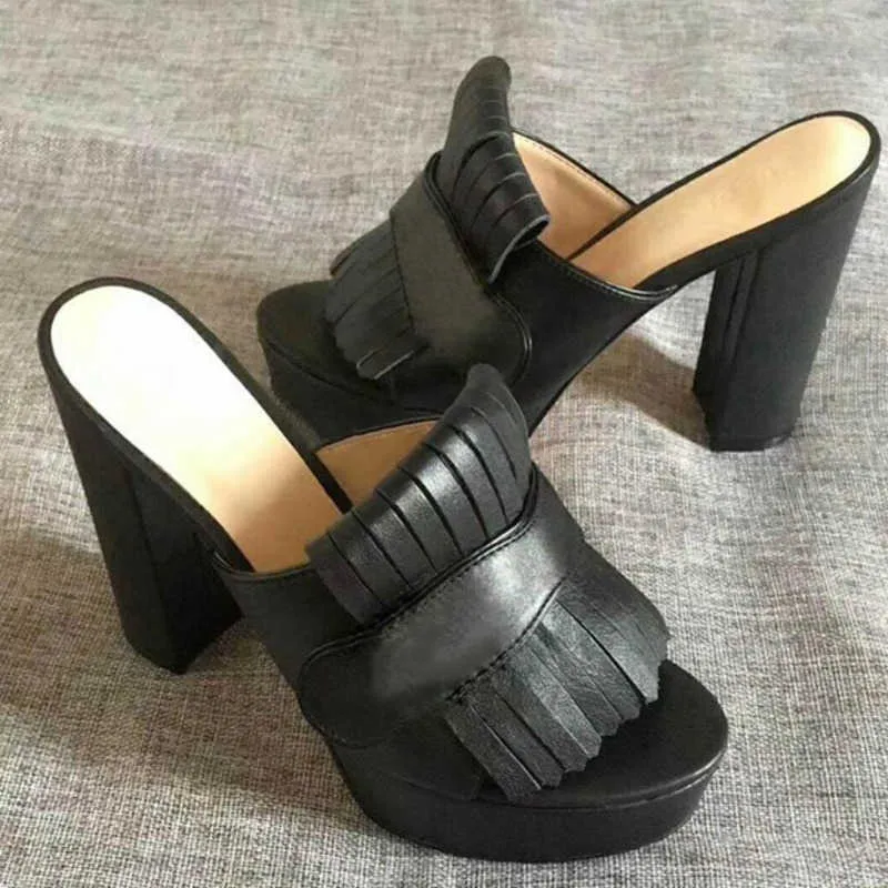 Sandales à plateforme en daim pour femmes, chaussures de styliste avec frange repliable, en cuir véritable, à talons hauts, style printemps et été