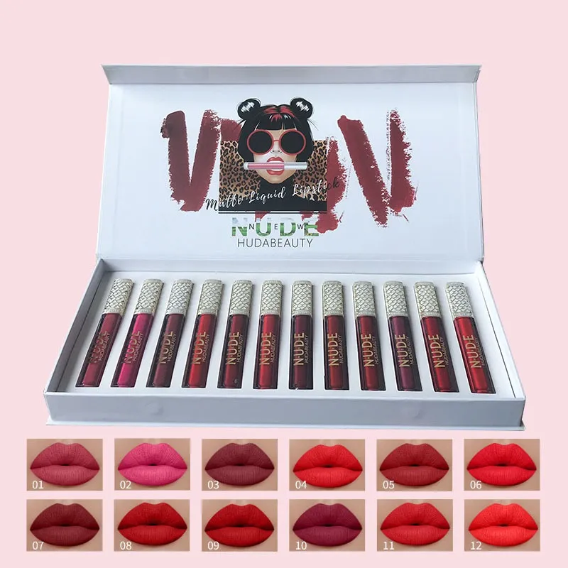 12 pièces rouge à lèvres liquide mat ensembles de brillant à lèvres nu brillant à lèvres beauté maquillage cosmétiques Kit
