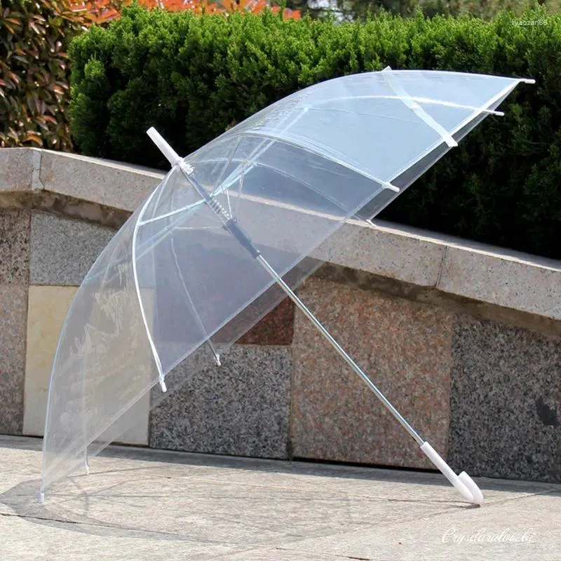 Umbrellas 50PCS Wholesale Multicolor Transparent Clear PVC Long Handle Rainproof