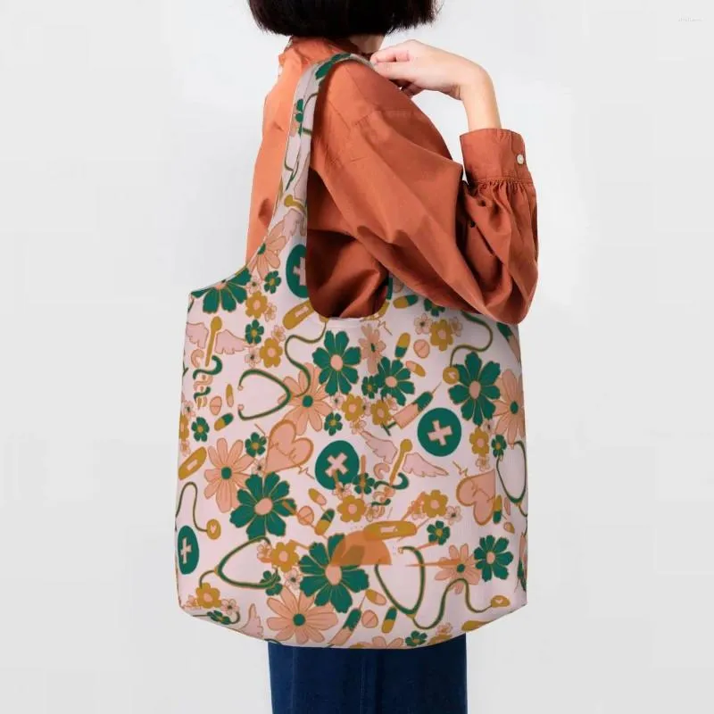 Shopping Bags Colorful Elements Groceries Canvas Shopper Tote Shoulder Bag Large Capacity Portable Nursing Handbags