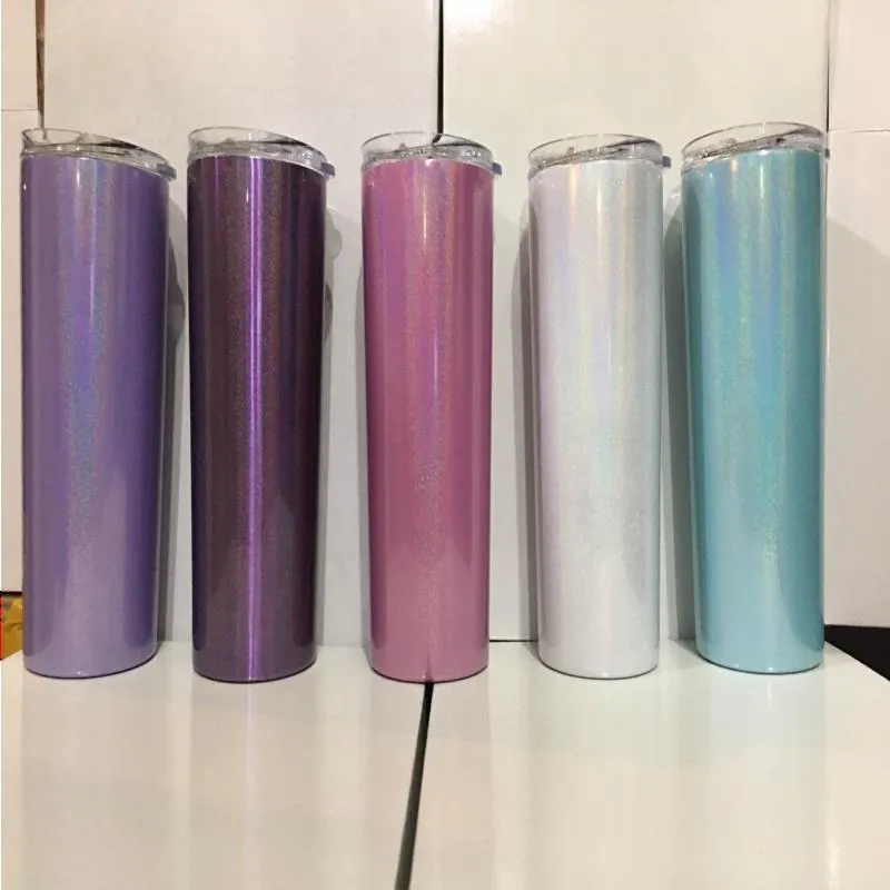sublimation 20oz glitter skinny tumbler double wall sparkly slim tumbler with straw lid shimmer water tumblers Ufgmv