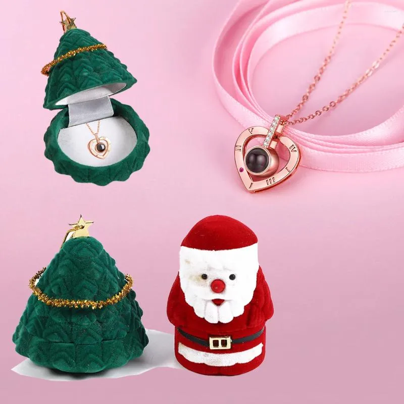 Set di orecchini e collana con proiezione "Ti amo" in 100 lingue con una graziosa confezione regalo con albero di Natale di Babbo Natale per la fidanzata e la mamma