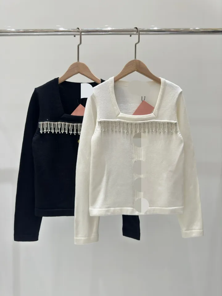 1105 2023 outono marca mesmo estilo camisola manga longa tripulação pescoço cardigan preto branco roupas femininas de alta qualidade qian