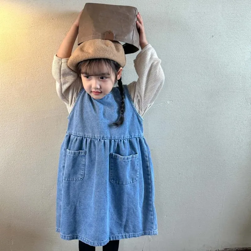 Girl Dresses Korean Cowboy Pants Children Neutral Jeans Girls' Denim Dress Autumn Skirt Spring And Fashion Baby Blue