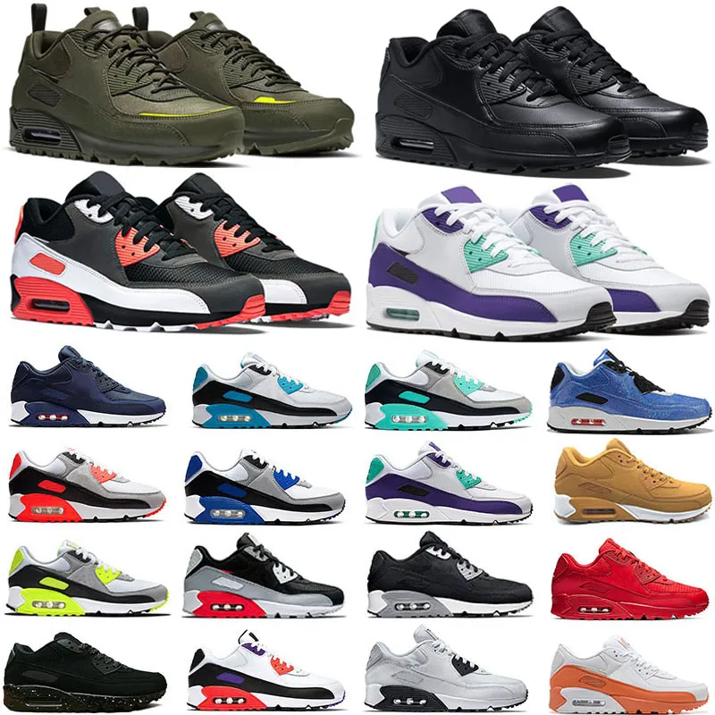 Classic 2023 Designer 90S hardloopschoenen voor mannen vrouwen drievoudige zwart wit mesh lederen trainer ademende kussenoppervlak sneakers sport eu 3 36-45