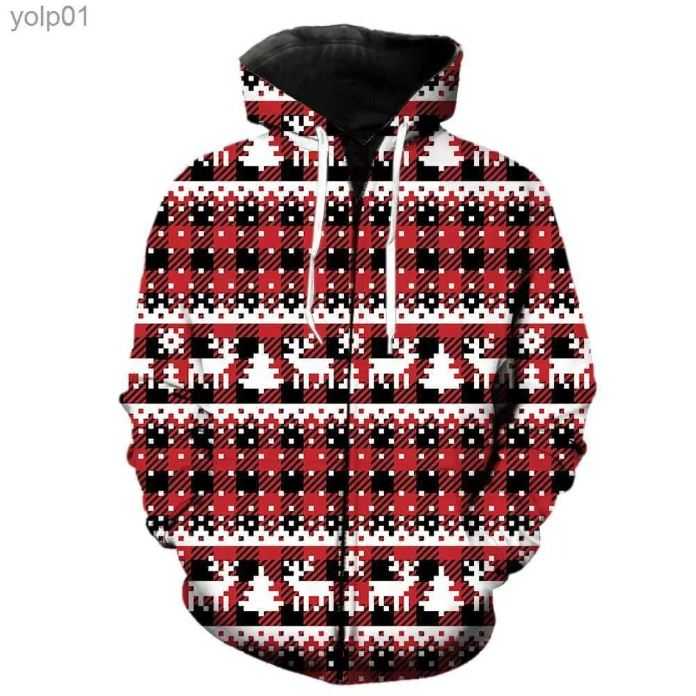 Herrtröjor tröjor julstil herr blixtlås hoodie mode coola tröjor hip hop unisex roligt med huvjackor tonåringar överdimensionerade toppsl231107