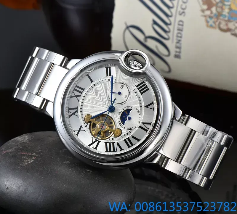 Yupoo nowe luksusowe wózek męskie zegarki duże koła zamachowe automatyczne mechaniczne zegarek projektant zegarek na rękę top marka księżyc faza stalowa skórzana pasmo darmowa wysyłka