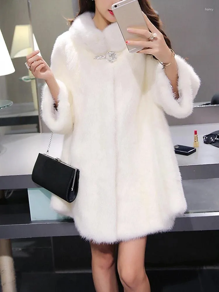 Women's Fur Elegant White Coat 2023 Winter Outfits For Women Luxury Mink Long Jacket High Quality Faux Fluffy Outerwears