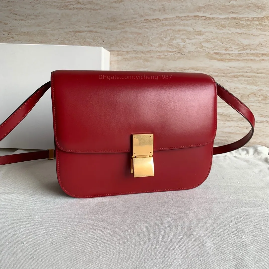 10A Tier Mirror Quality Luxurys Designer väskor Kvinnor Medium Purses 24 cm Teen Polished Cowhide Leather Shoulder Crossbody Red Classic Box Bag gratis frakt