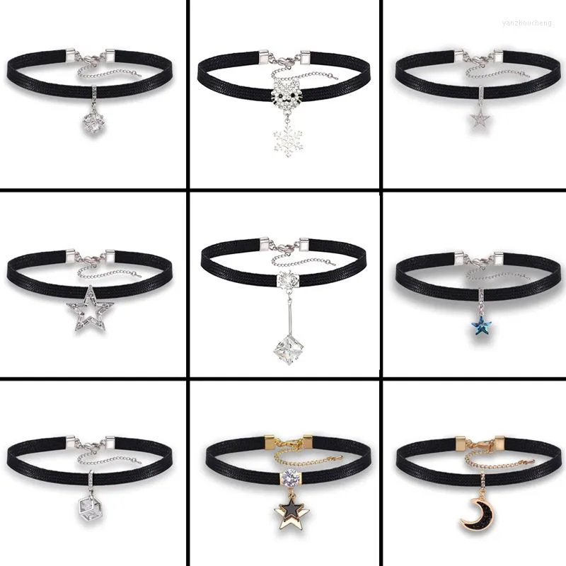 Hänge halsband svart läder choker halsband för kvinnor flickor barn pu justerbar längd med elegant