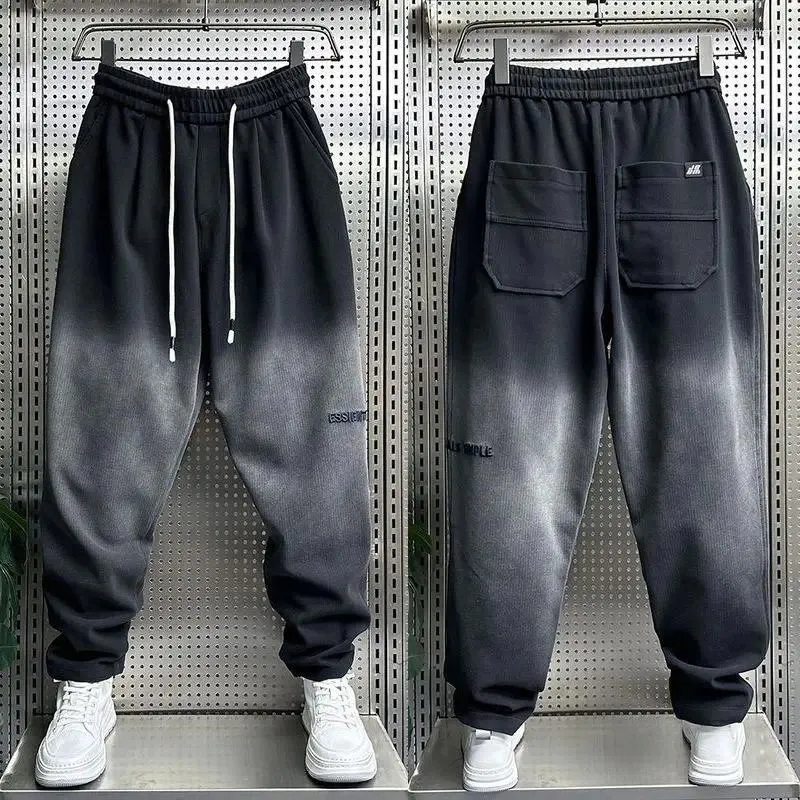 Мужские брюки осень-зима утолщенные градиентные черно-серые шаровары модная уличная одежда в стиле хип-хоп с широкими штанинами