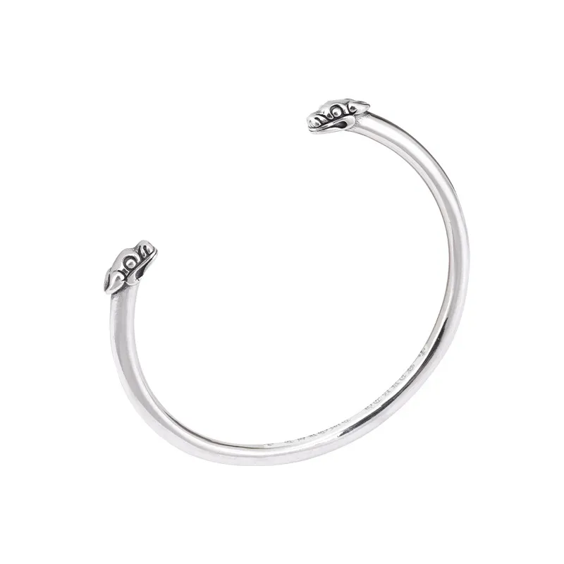 D10 S925 Sterling Silver Bangle Bracelet Hip Hop Street Fashion Couple Sieraden Gepersonaliseerde Punk Style Retro Simple Double Head Cross Flower Shape Cadeau voor geliefden