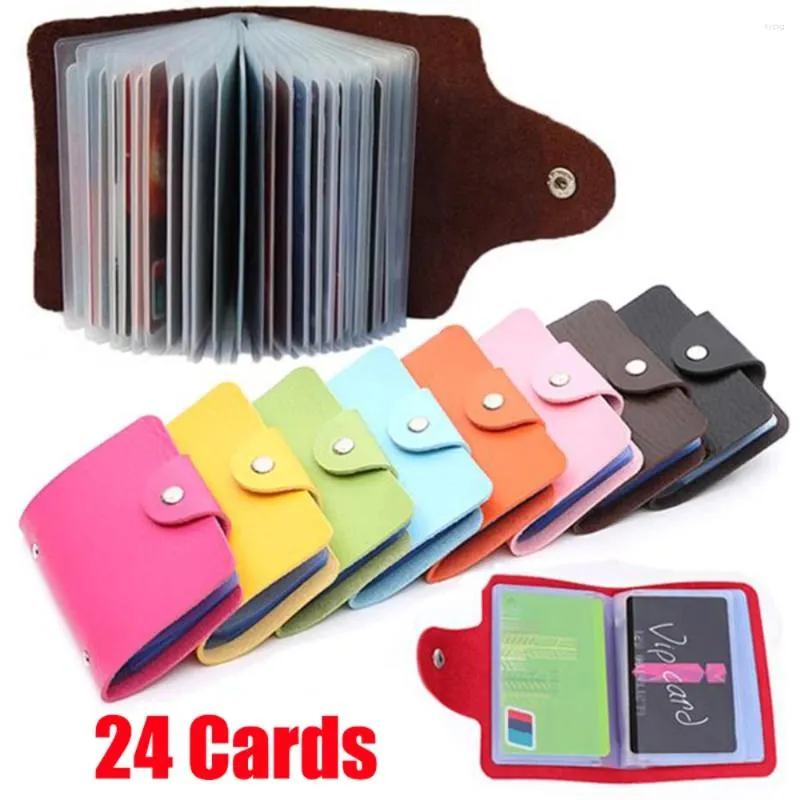 Card Holders 24Cards Holder Bag Simple Solid Color Pocket Case ID For Women Men Credit Organizer Leather Cardholder Wallet