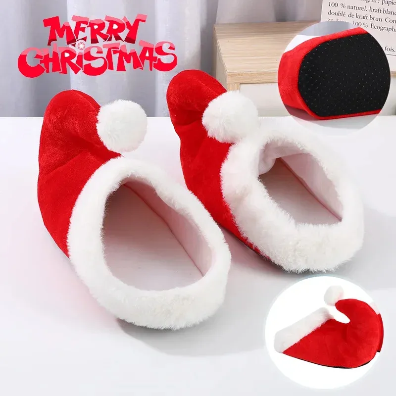 Pantoufles de noël en coton rouge, chaussures de dessin animé père noël elfe, décoration 231107