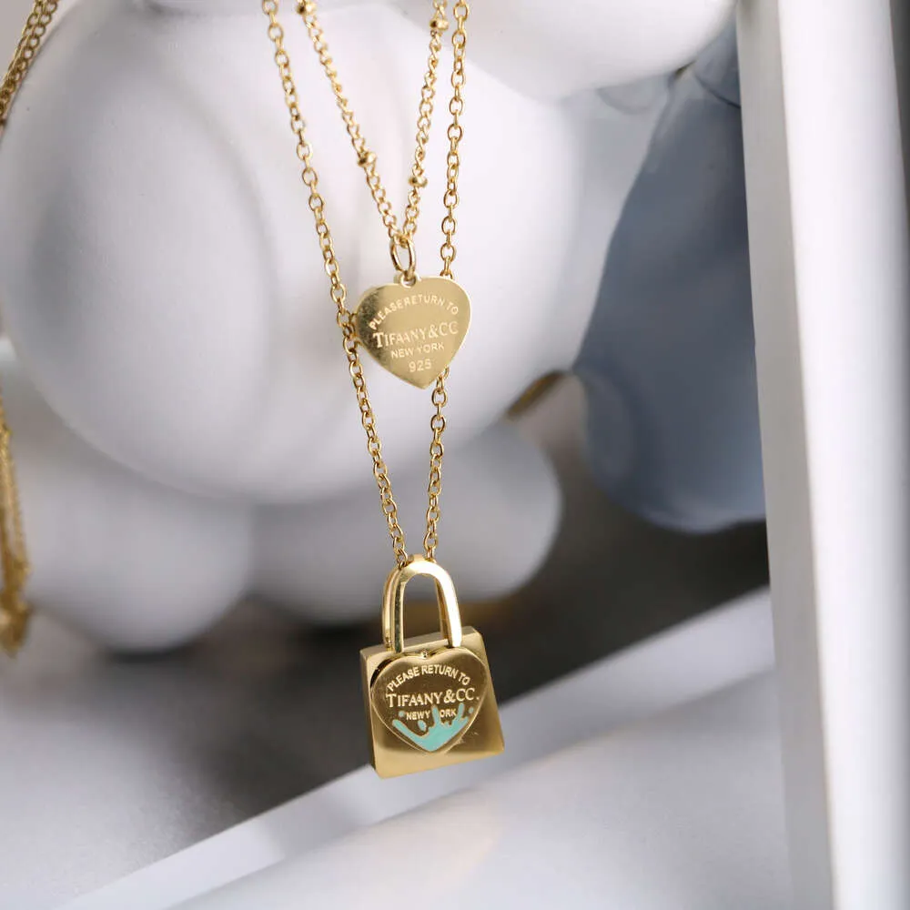 Ketting ism titanium staal tiffan klassieke oliedruppel slot liefde dubbele laer ketting voor vrouwen goud zoete stle kraag keten materialen