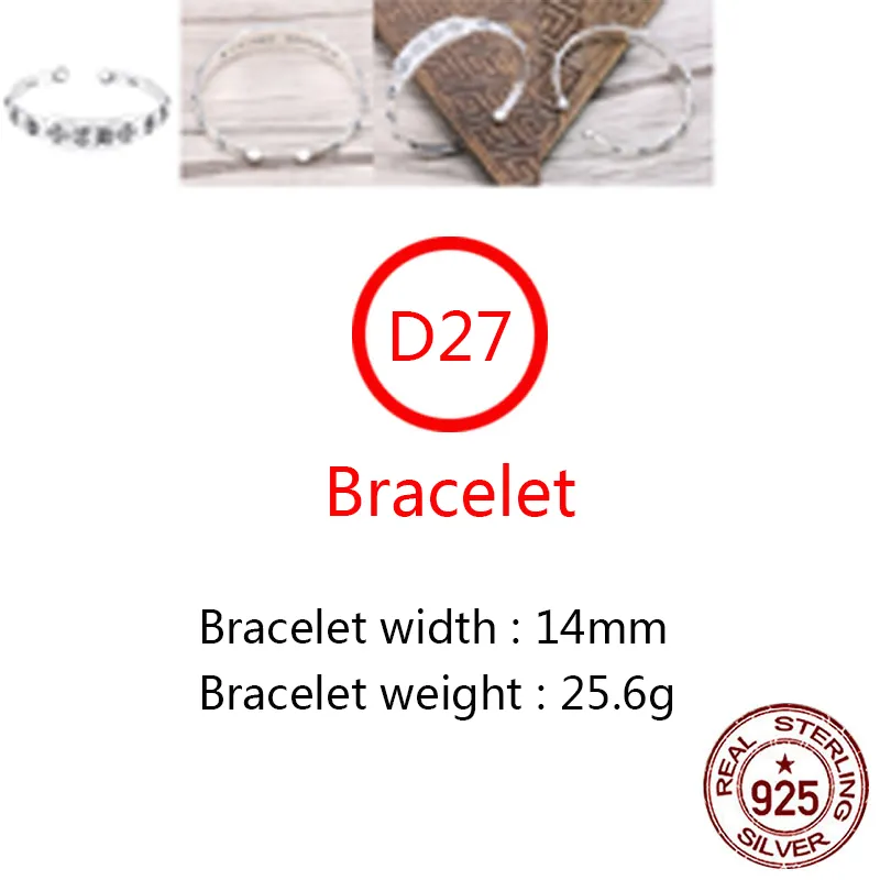 D27 S925 Sterling Silver Bangle Bracelet Hip Hop Street Fashion Couple Sieraden Personaliseerde Punk Style Solid Cross Flower Letter Vorm Gift voor geliefden