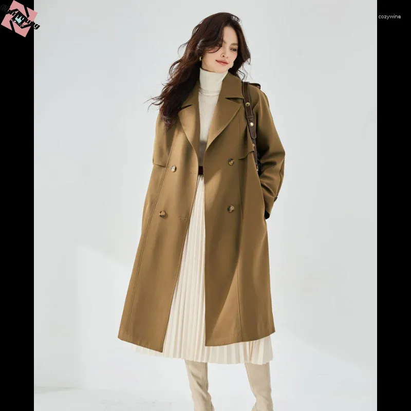 Autumn Khaki Leather Anine Bing Trench Coat For Women Elegant Mid Length Windbreaker With Belt Loose Straight Lapel Jacket For Ladies From Cozywine 98.54 DHgate.Com