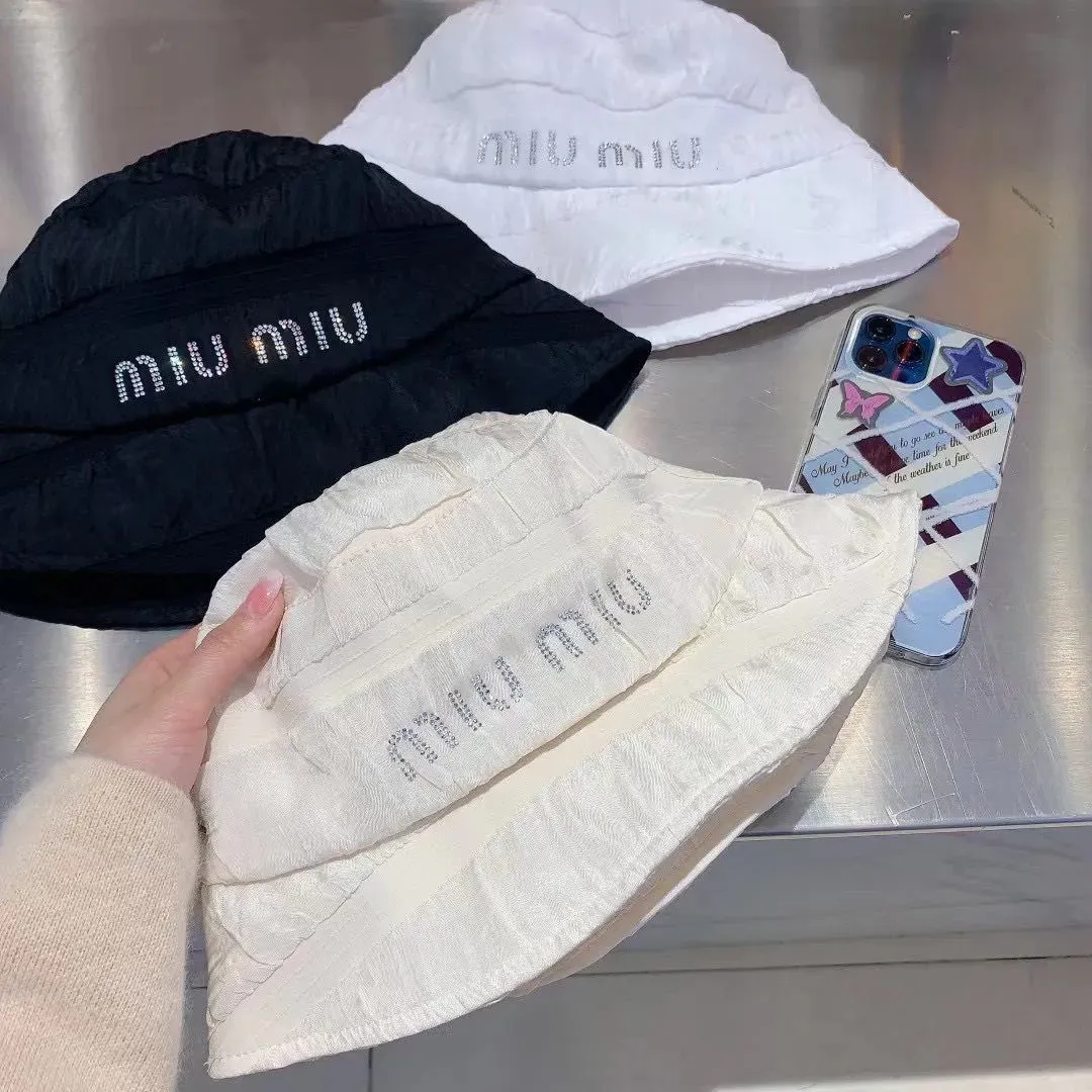 Miao Fisherman Hat Female Spring/Summer Fashion Brand Rhinestone Letter Versatile Sunshade Basin Caps Sunscreen Hat